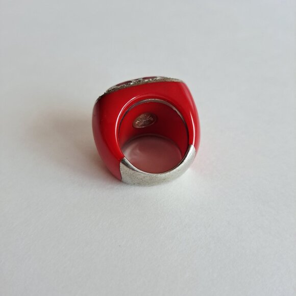 Angelique de Paris 925 Silver Zircon & Resin Red Square Ring Size 6 - Picture 6 of 12
